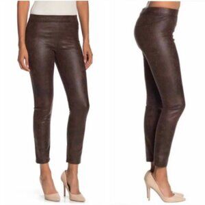 Max Studio Vegan Faux Leather Leggings XS High Rise Waist Ankle Pull On Brown